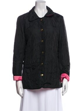 Coach Black Quilted Button-Front Jacket with Pink Trim